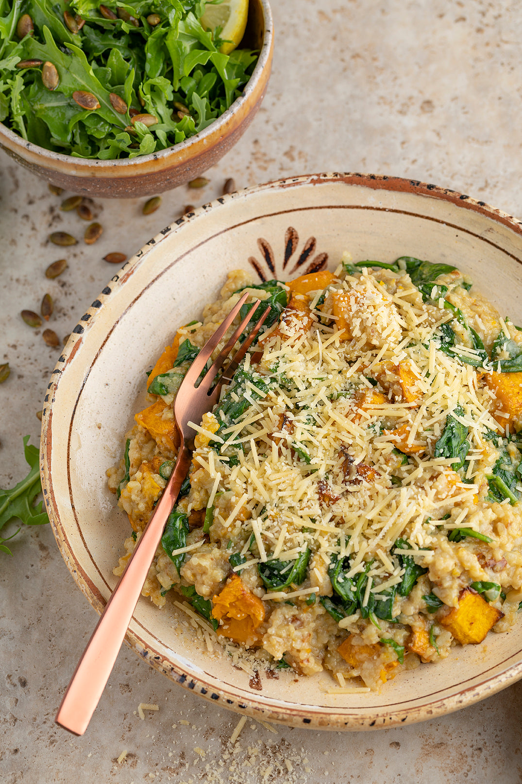 Pumpkin Risotto with Lemon Rocket Salad