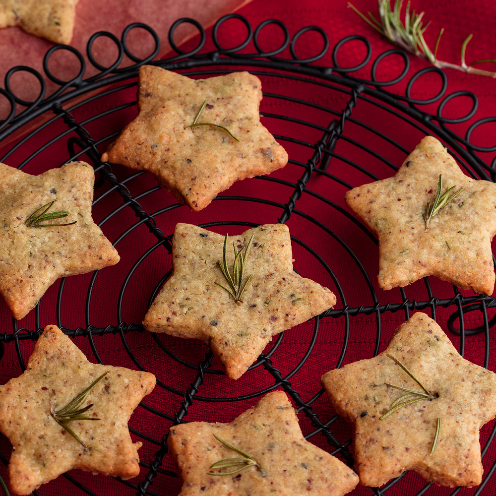 Rosemary, chicken bone broth & parmesan biscuits cut into star shapes